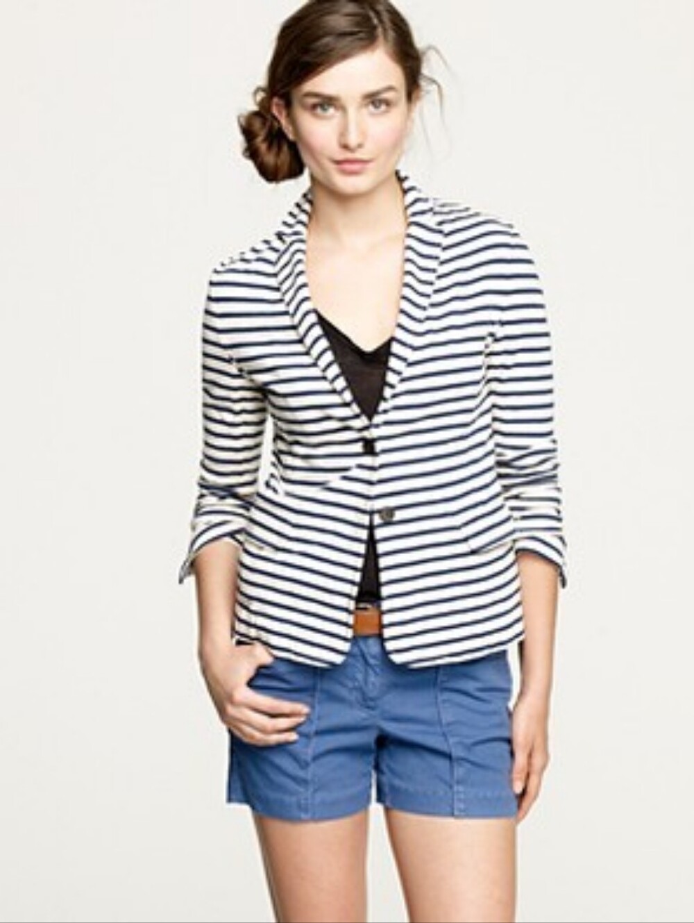 J Crew Striped Navy & White Women's Cotton Blazer Jacket Size S